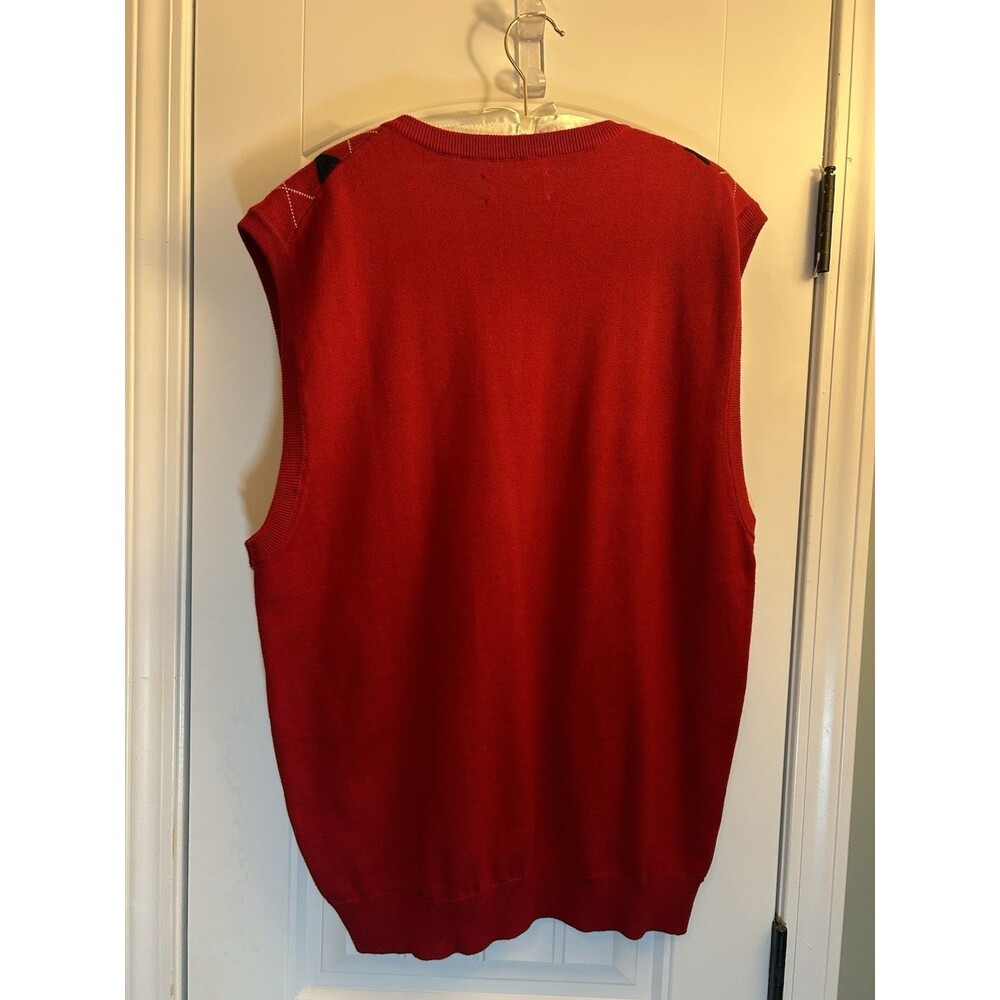 Chaps Mens XL Red Argyle Sweater Vest Cotton V Neck Preppy Golf Classic Dad Gift - Picture 6 of 13